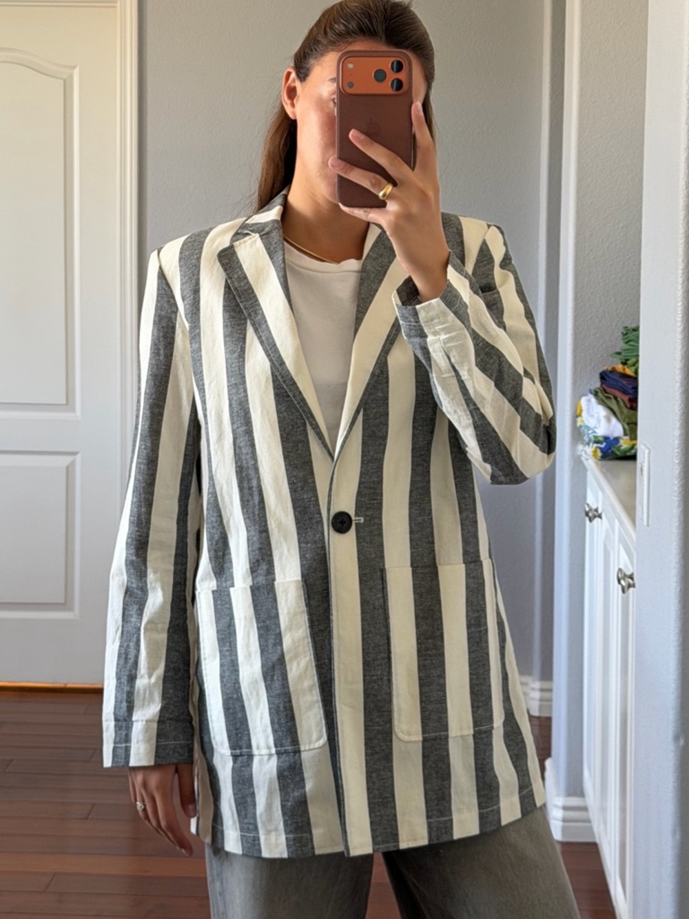 Armani Exchange Vertical Stripe Blazer - White & Gray